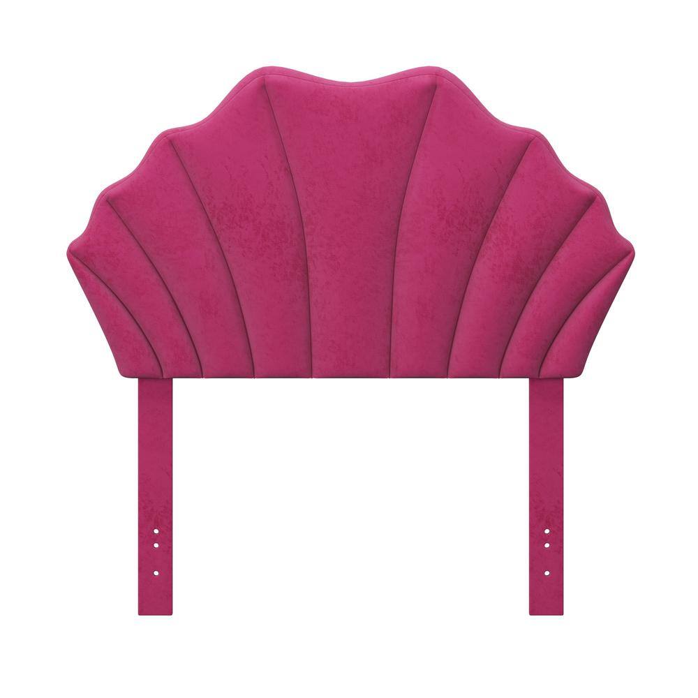 Pink Faux Velvet Tufted Twin Headboard with Seashell Design