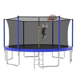 14 ft. Outdoor Trampoline with Safety Enclosure Net, Blue