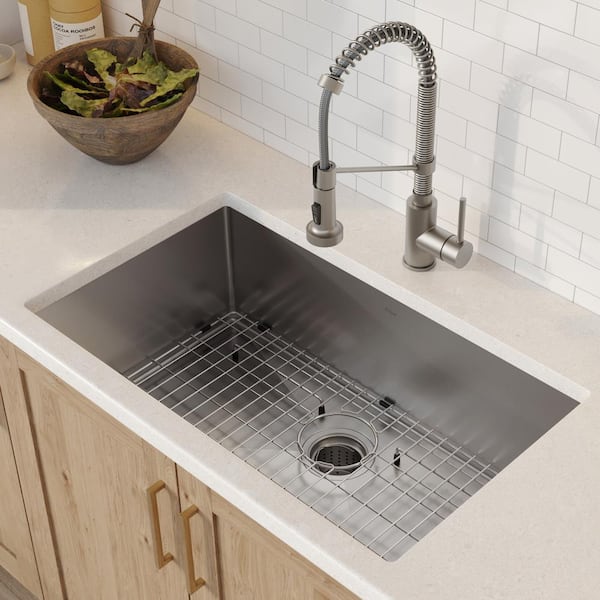 PRO Undermount Steel Standart KHU100-32-1610-53SS Depot The - Sink in KRAUS Kitchen 32 Home Stainless Bowl Stainless Single in. Steel Faucet All-in-One with