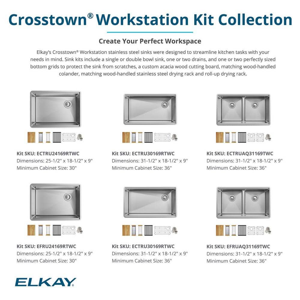 Crosstown 25.5" Stainless Steel Undermount Kitchen Sink with Accessories
