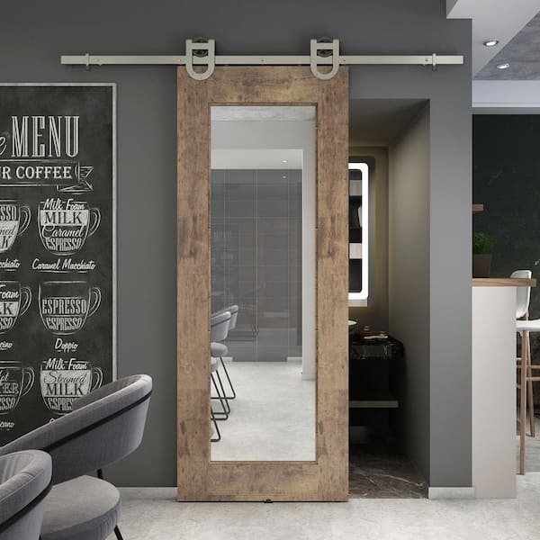 33 in. x 84 in. Reflex Natural Unfinished Clear Pine Wood Mirrored Interior Barn Door Slab