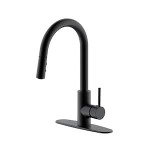 Single Handle Dual Spray Push Button Mode Kitchen Faucet with Pull Down Sprayer Head, Matte Black