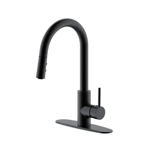 Westbrass Single Handle Dual Spray Push Button Mode Kitchen Faucet with Pull Down Sprayer Head, Matte Black