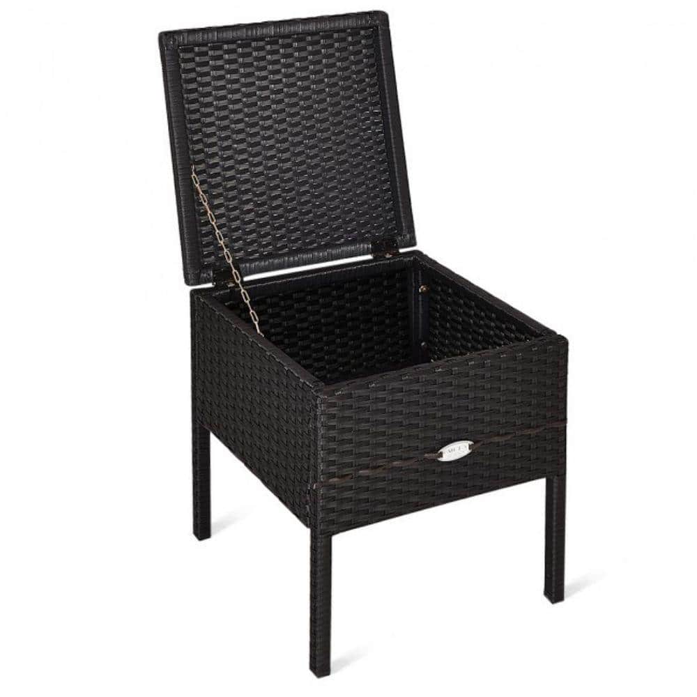 Red Cushioned Black Rattan 2-Person Patio Conversation Set