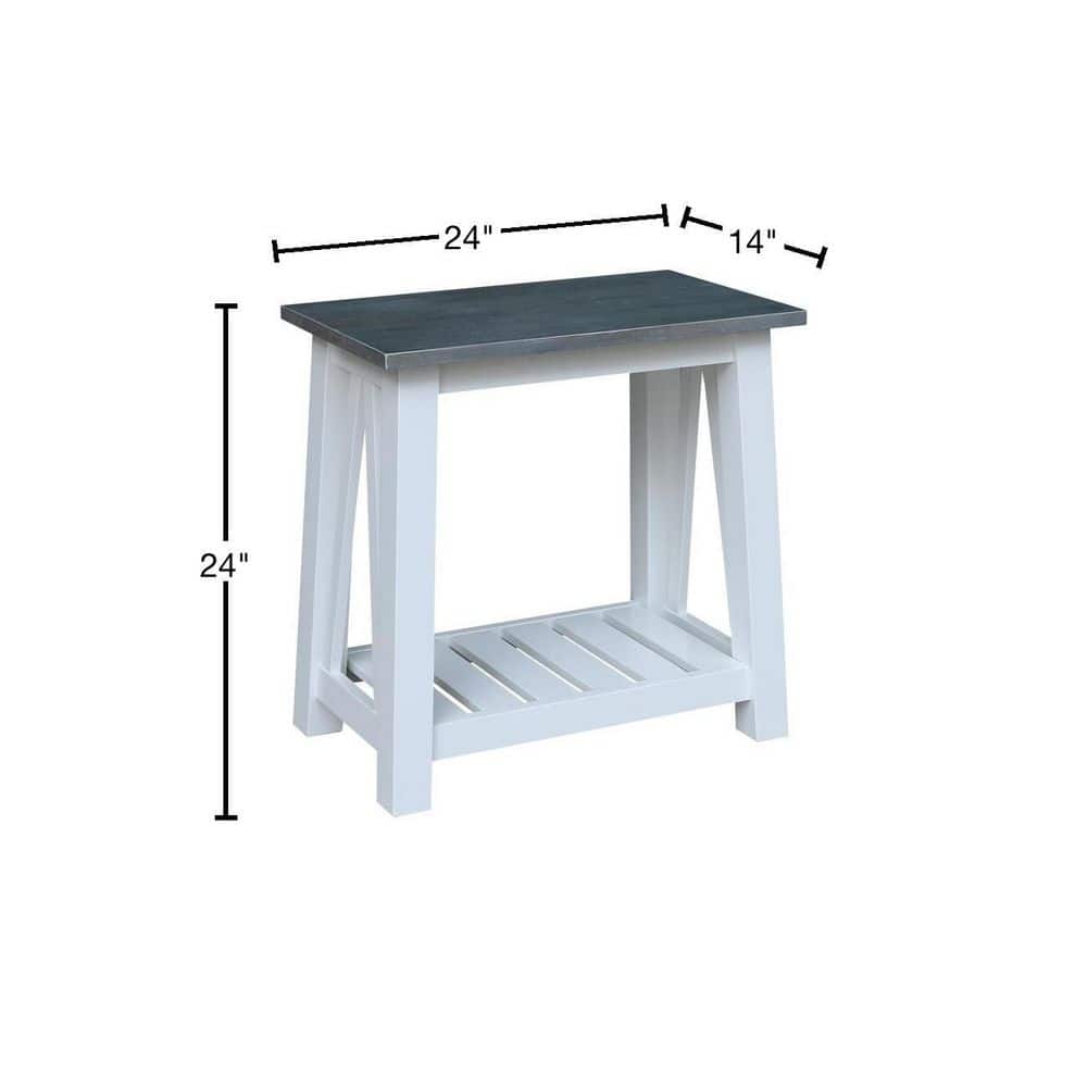 Eco-Friendly Parawood Surrey Rectangular Side Table in White & Heather Gray