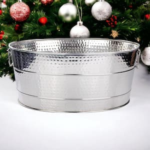 6 gal. Heavy-Duty Hammered Glossy Stainless Steel Large Oval Beverage Tub Floor Sealed with Clear Sealant with Handles