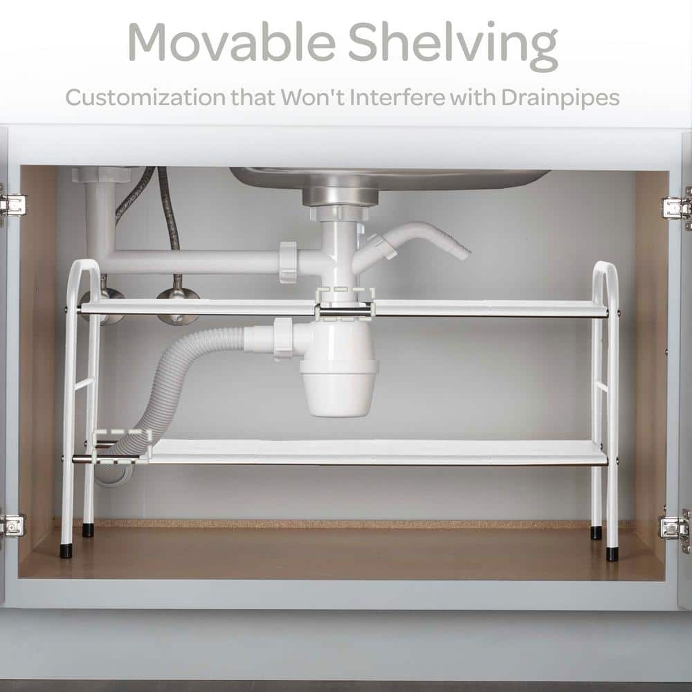 White Adjustable 2-Tier Under Sink Organizer with Removable Panels