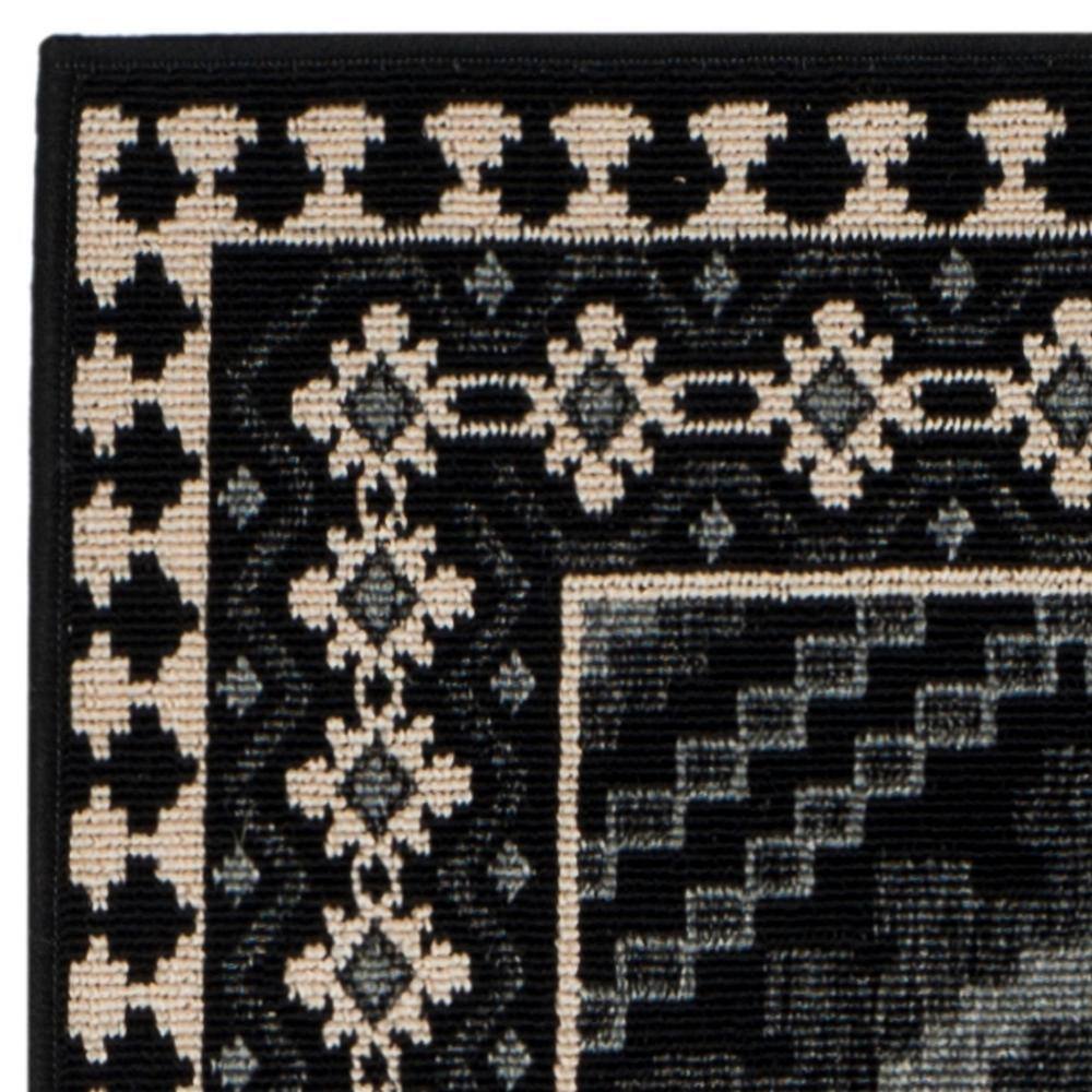 Reversible Easy-Care Black and Cream Synthetic Runner Rug, 2'3" x 12'