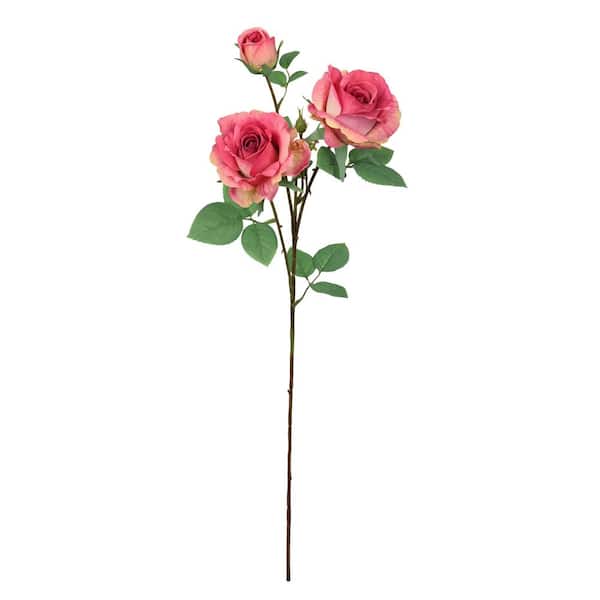 LIVING LUXURY 28 in. Fuchsia Blush Artificial Rose Flower Stem Spray ...