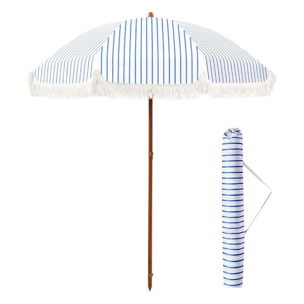 7 foot patio umbrella home depot Unbranded 7-ft. Aluminum Push-Button Patio Umbrella in BlueandWhite Stripes  L0FWJQ8YHS