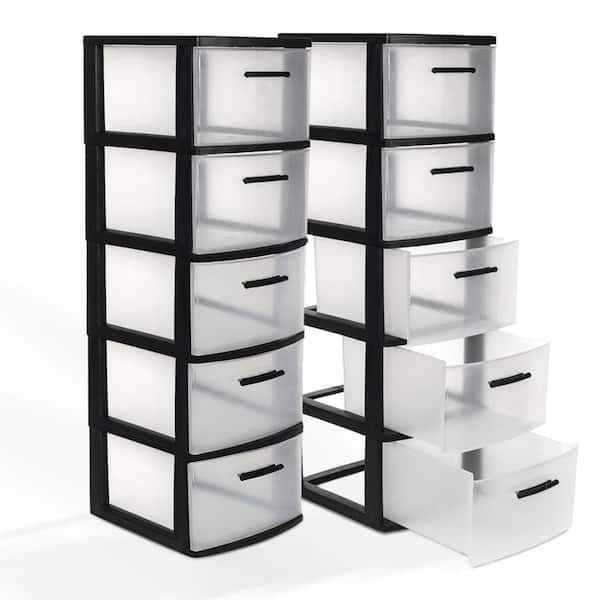 Eclypse 5-Drawer Storage Unit with Clear Drawers, Pack of 2 - Black