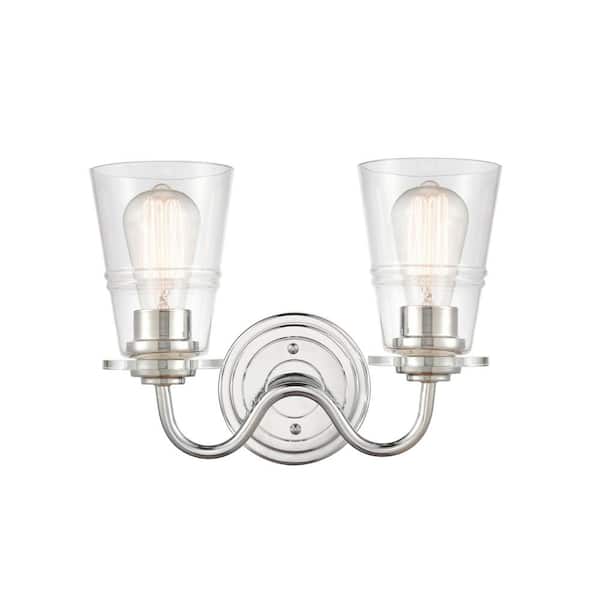 Scarlett 13.5 in. 2 Light Polished Chrome, Clear Vanity Light with Clear Glass Shade