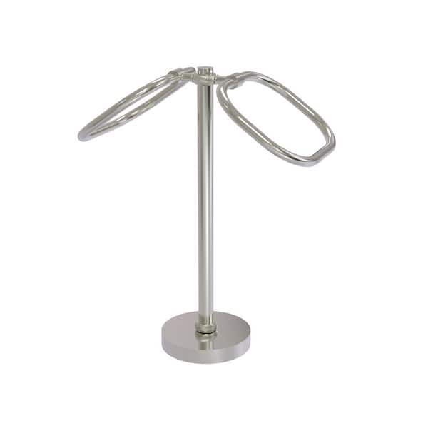 Freestanding 2-Ring Oval Towel Ring with Twisted Accents in Satin Nickel