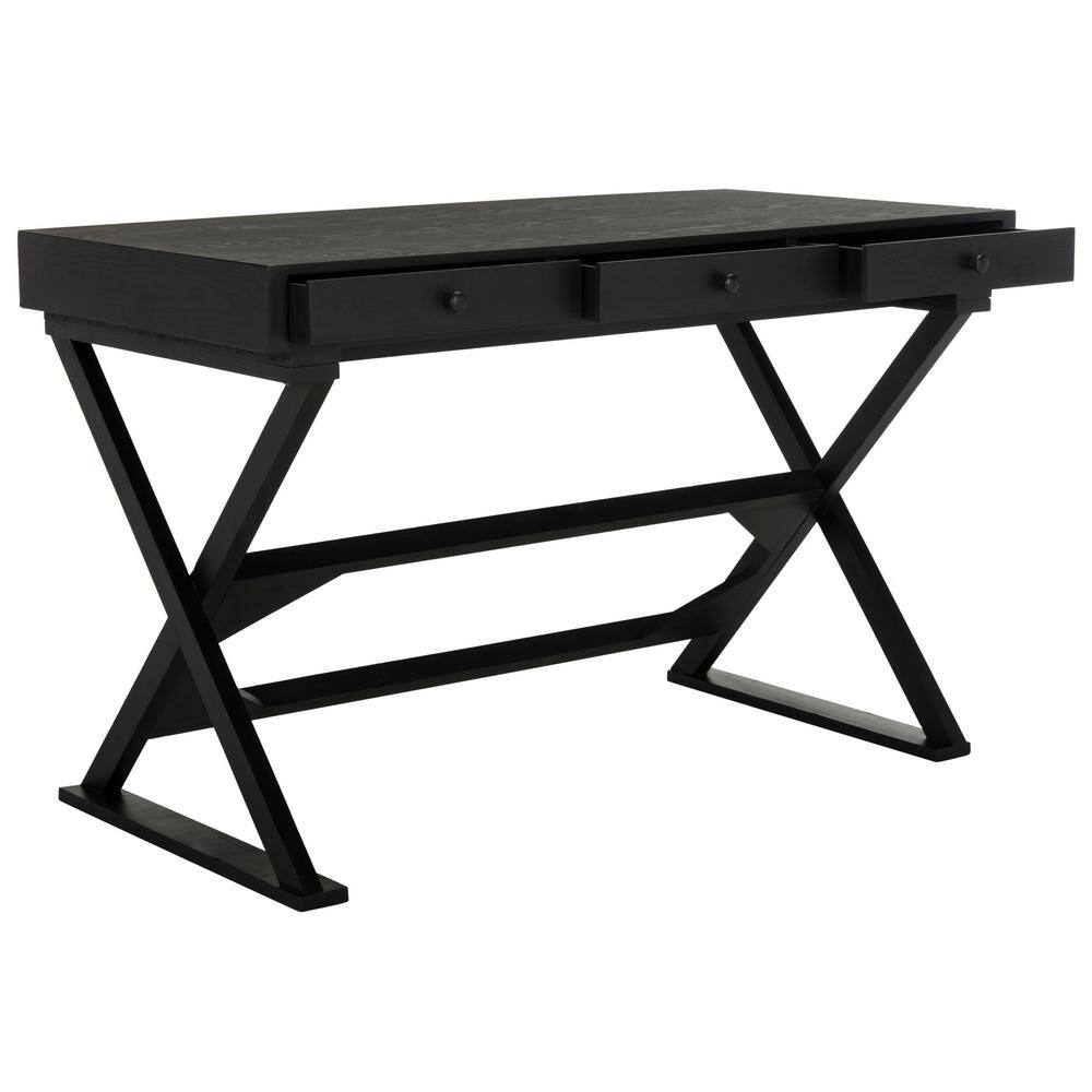 Weathered Black Transitional Wood Home Office Desk with Drawers