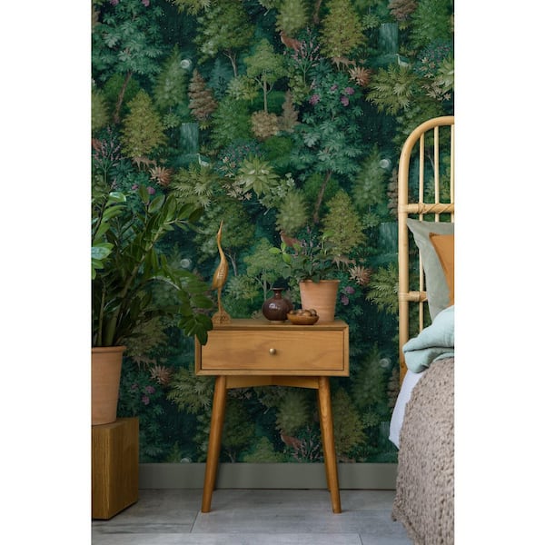 Midnight Woods Green Non-Pasted Wallpaper Roll (Covers 56 sq. ft.)