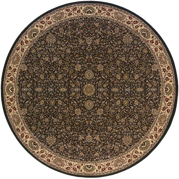 8 ft. Round Ivory, Gold Oriental Washable Area Rug