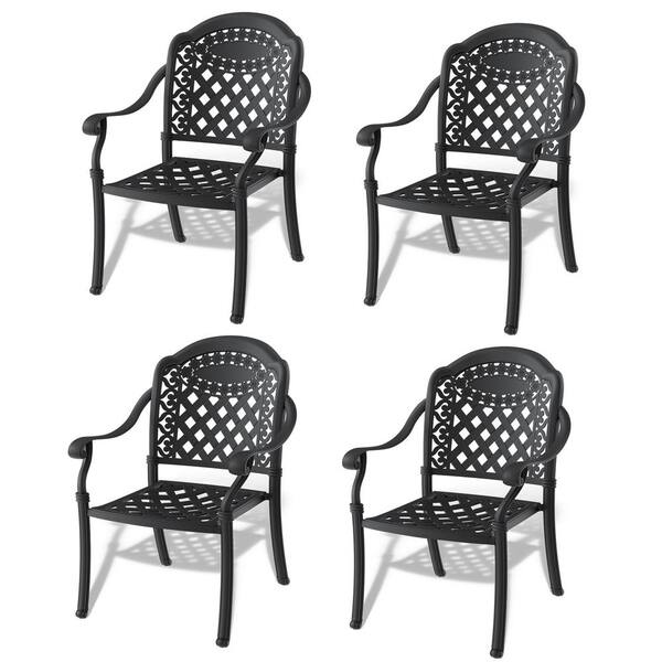 TIRAMISUBEST Cast Outdoor Aluminum Patio Dining Chair With Black Frame and Cushions in Random Colors (4-Pack)