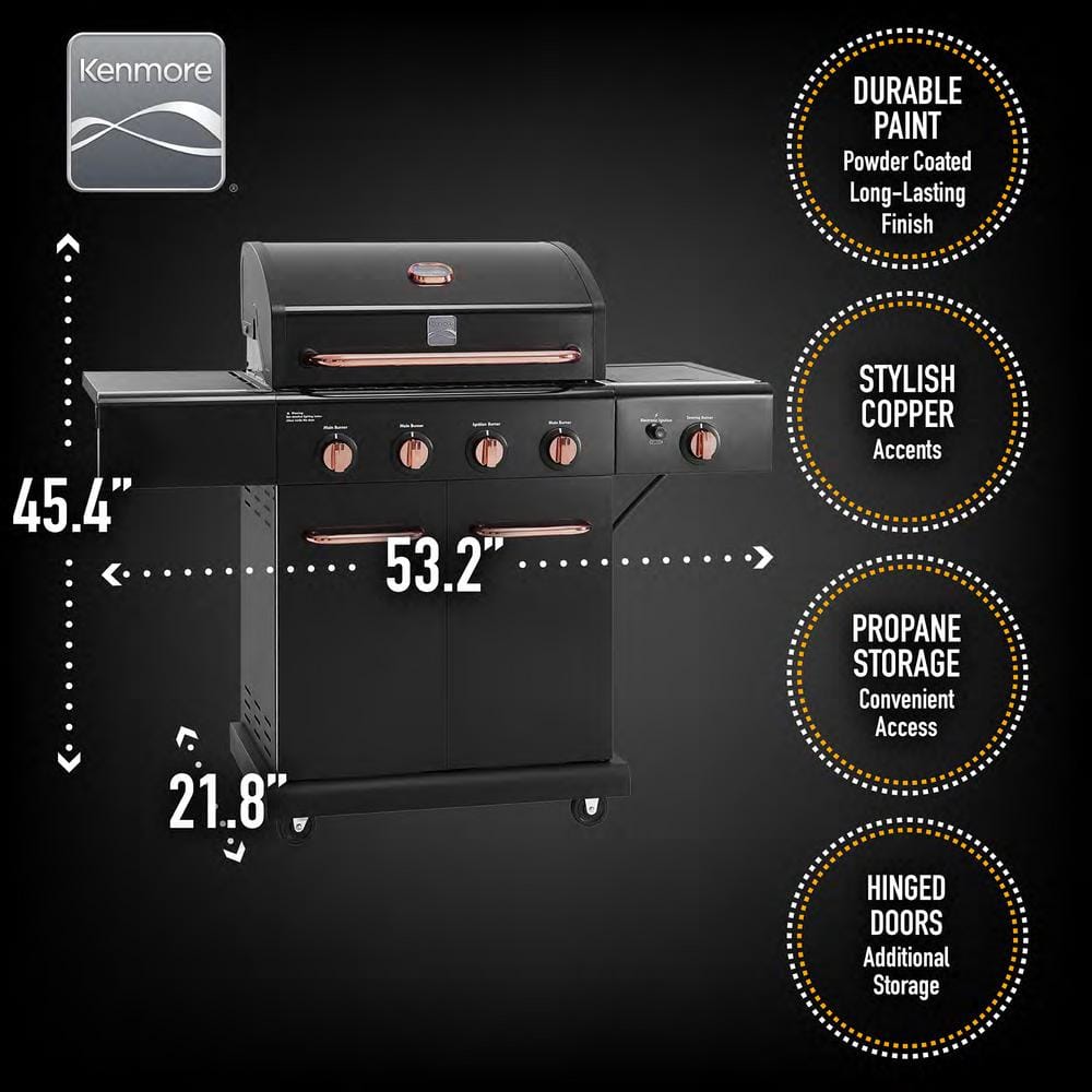 Kenmore Black and Copper 4-Burner Propane Gas Grill with Side Burner