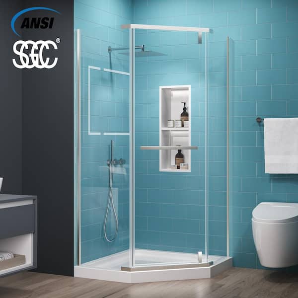 ES-DIY 38 in. W x 72 in. H Neo Angle Pivot Semi Frameless Corner Shower Enclosure in Brushed Nickel Without Shower Base