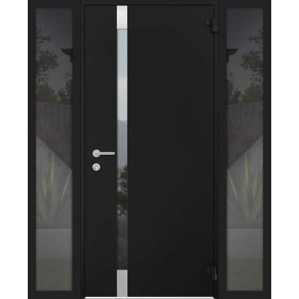 VDOMDOORS 6777 64 in. x 80 in. Right-Hand/Outswing Tinted Glass Black Enamel Steel Prehung Front Door with Hardware