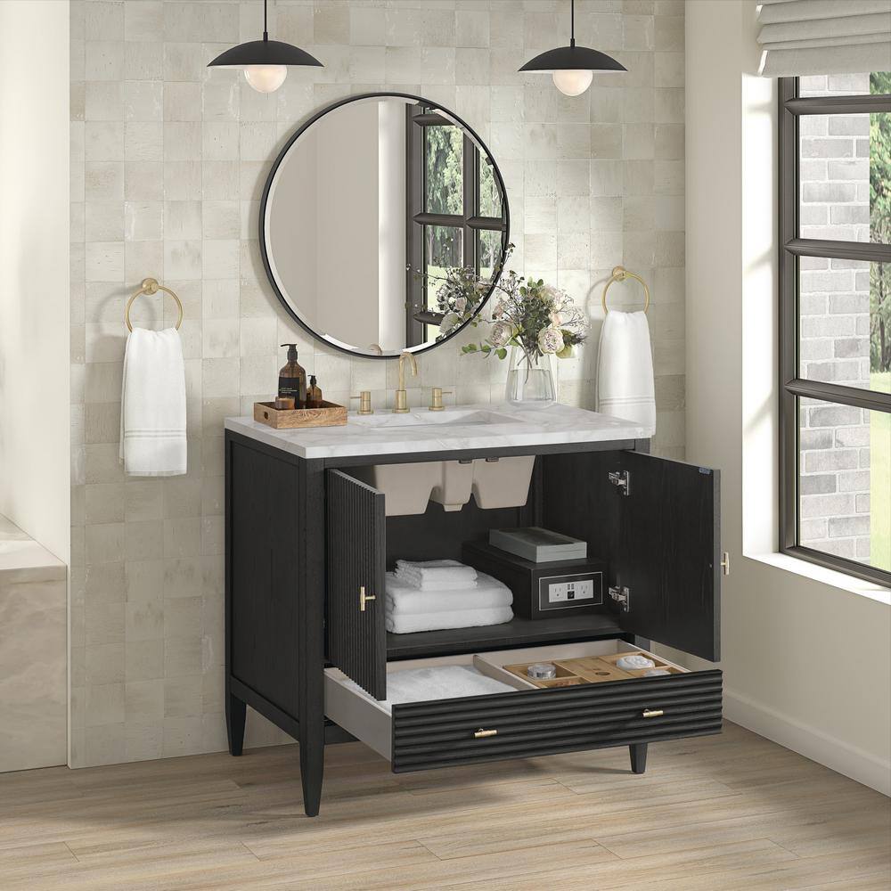 36" Black Plywood Freestanding Single Vanity with Brass Accents
