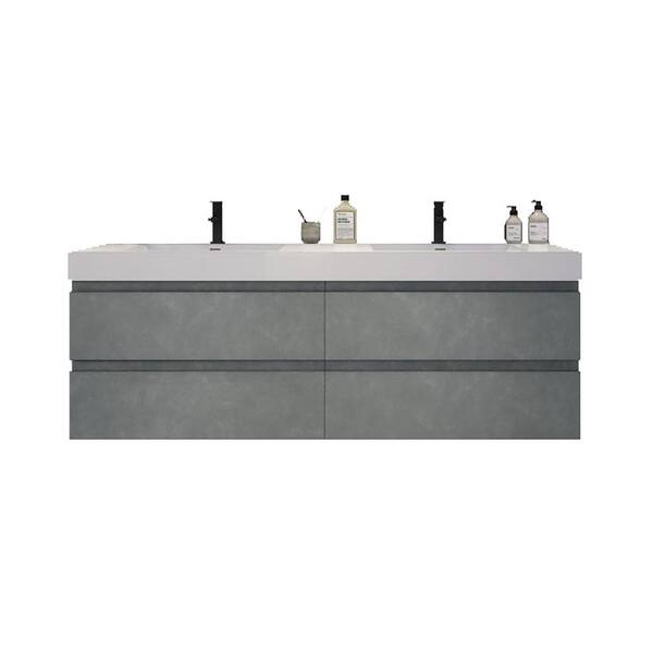 Fortune 72 In W Bath Vanity Cement Gray With Reinforced Acrylic Top White Basins Laf72d Cg - Reinforced Acrylic Composite Bathroom Sink