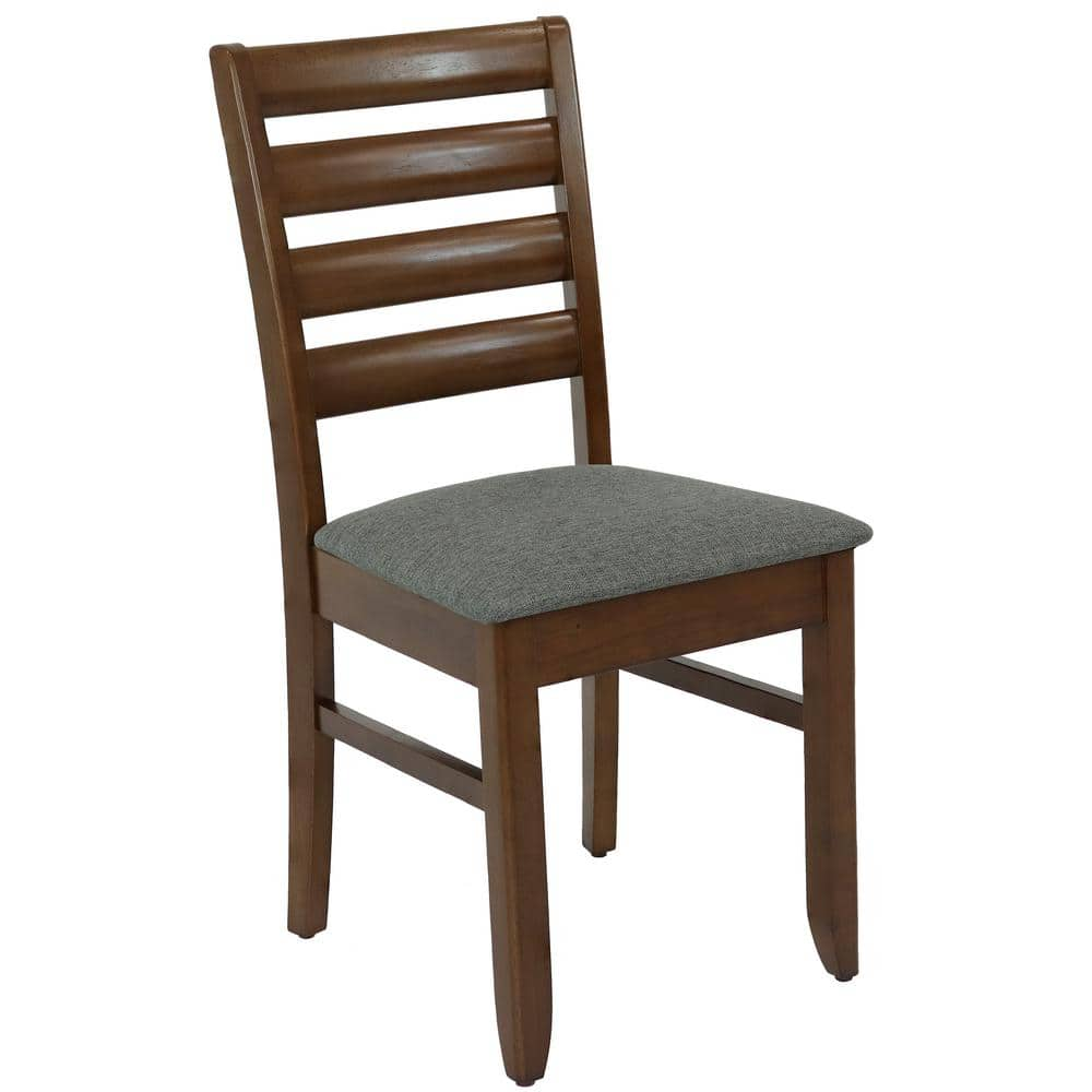 Sunnydaze Decor Dark Walnut with Gray Cushions 2 Ladder Back Dining Side Chairs BWD 825 The Home Depot