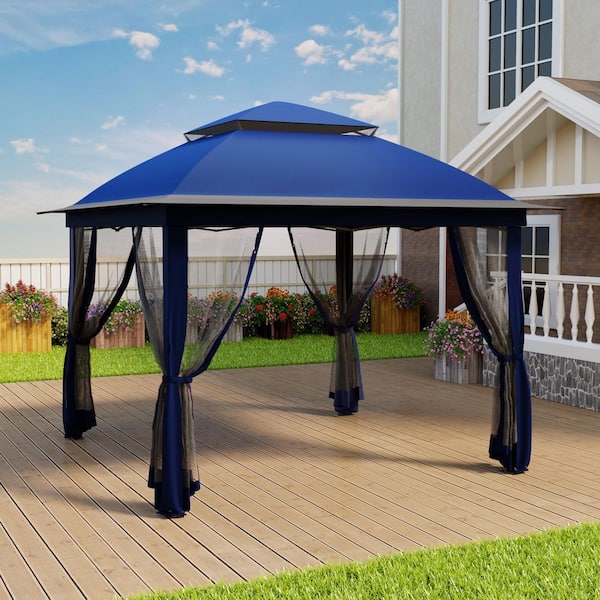 INMITOM 11 ft. x 11 ft. Pop-Up Steel Gazebo with Vented Double Roof, Mosquito Netting, and Carry Bag