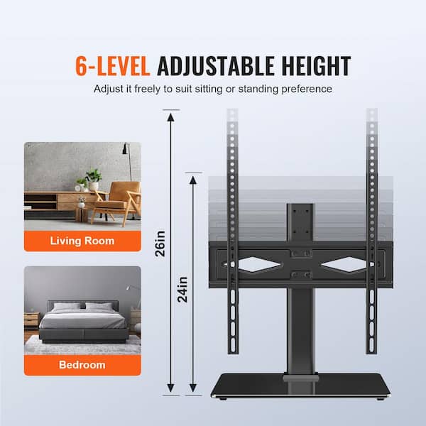 TV Stand Floor TV Stand Mount Universal TV Stand with Round Stainless Steel  Base Swivel TV Stand Base Height Adjustable TV Stand for 37 to 75 Inch TVs
