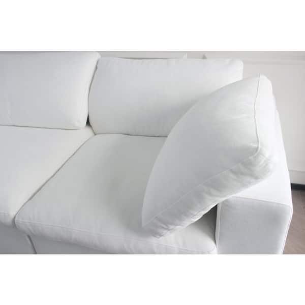 J&E Home 40 in. Square Arm Velvet Large Size Modular Cloud Feather Sectional Sofa For Apartment Living Room in. White-A