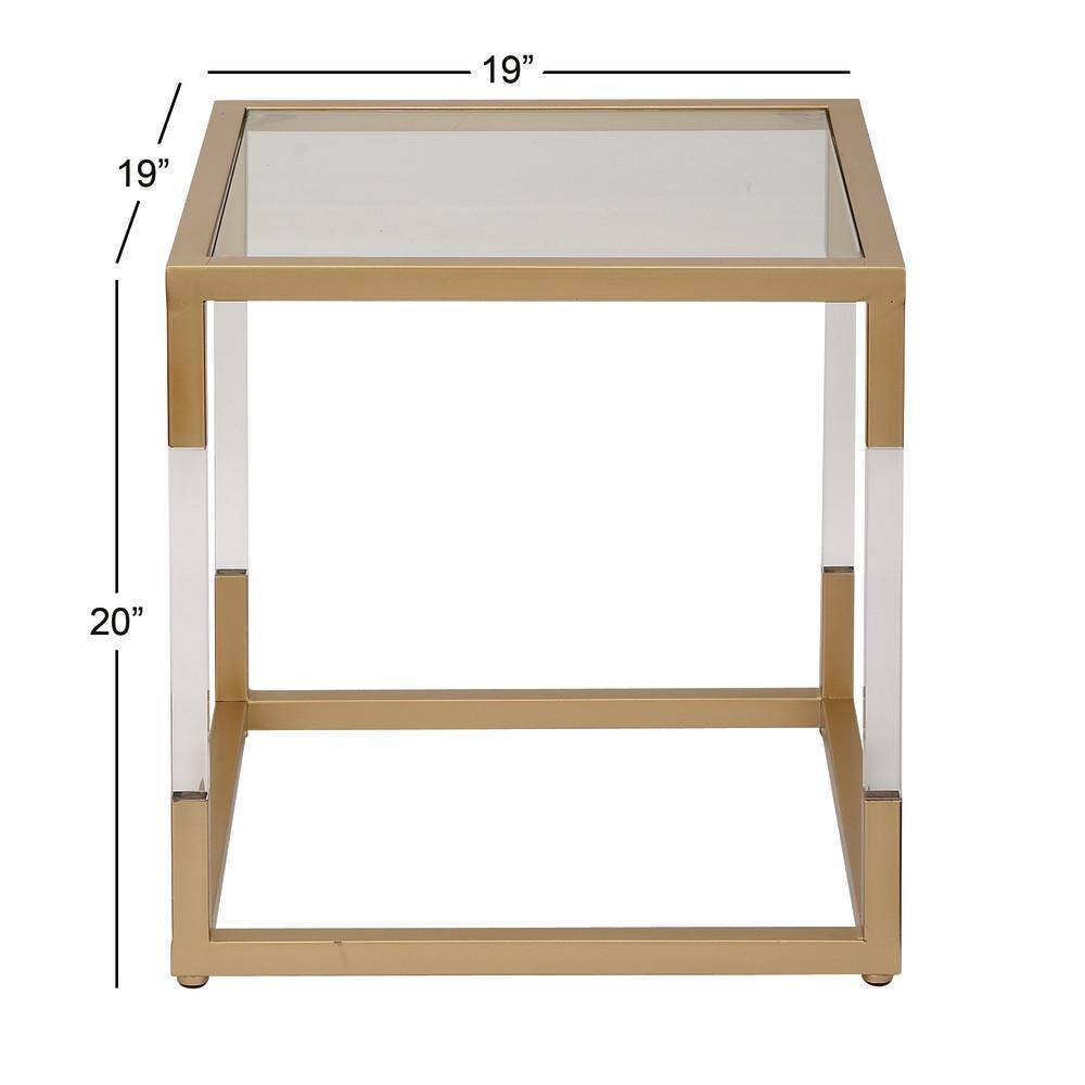 Gold Metal and Clear Glass Square End Table with Acrylic Legs