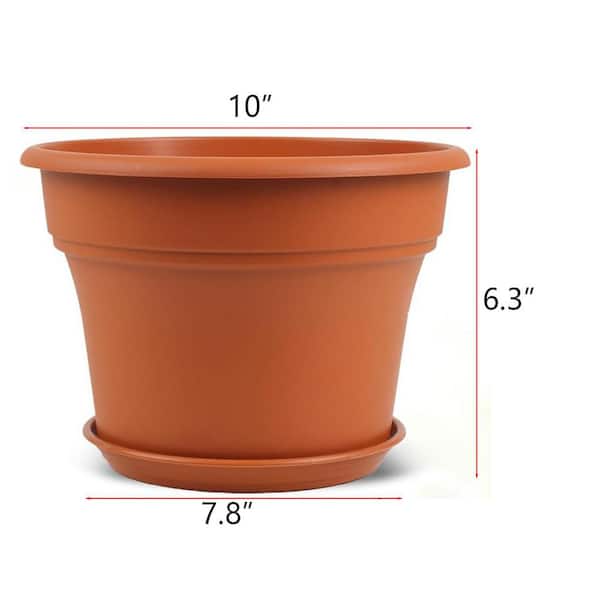 Terracotta Color Plastic Indoor/Outdoor Planter with Saucer (10 in. W x 6.3  in. H) 4-Pack L0DP6ZVPCQ - The Home Depot