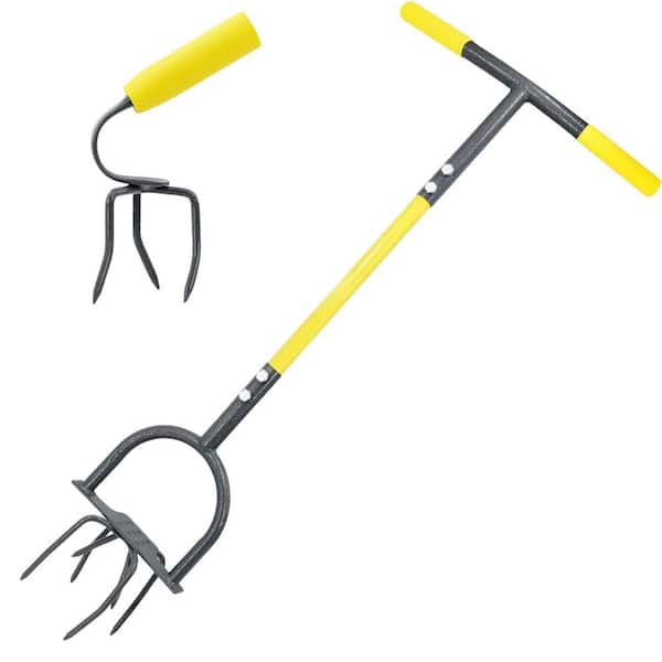 37 in. Heavy Duty 6-Tine Manual Soil Twist Tiller Cultivator with Anti-Slip Foot Plate & Small Garden Claw Soil Tiller