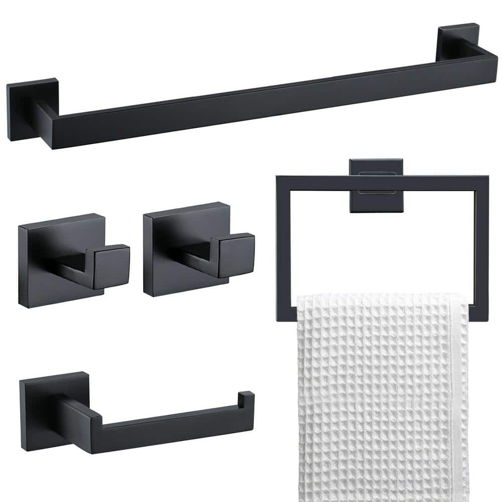 5-Piece Bath Hardware Set with 24 in. Towel Bar, Towel Ring, Toilet Paper H