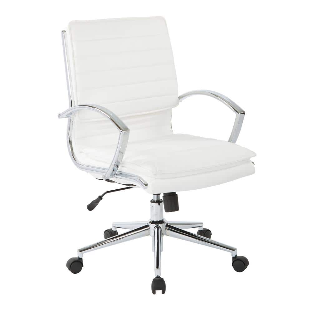 Office Star Products Mid Back Manager's White Faux Leather Office Chair