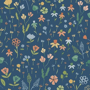 Summer Floral Garden Navy Textured Wallpaper (Covers 56 sq. ft.)