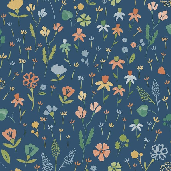HOLDEN Summer Floral Garden Navy Textured Wallpaper (Covers 56 sq. ft.)