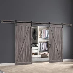 Cornwall 36 in. x 84 in. Textured Aged Wood Double Sliding Barn Door with Solid Core and U-Shape Soft Close Hardware Kit