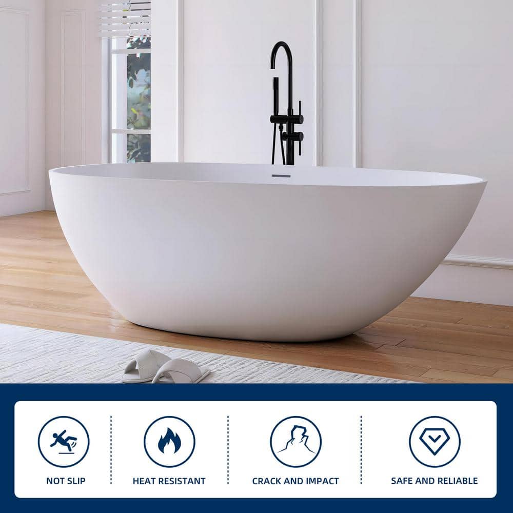 67" Matte White Stone Resin Double Slipper Freestanding Bathtub