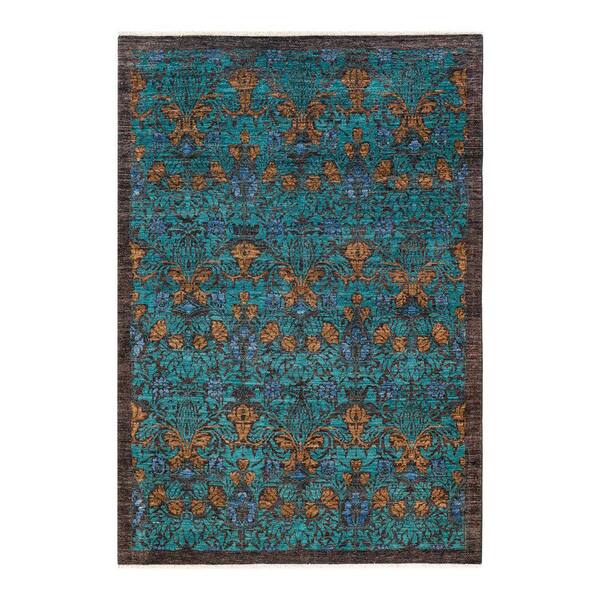 Solo Rugs Arts and Crafts One-of-a-Kind Contemporary Black 6 ft. 3 in. x 8 ft. 10 in. Floral Area Rug
