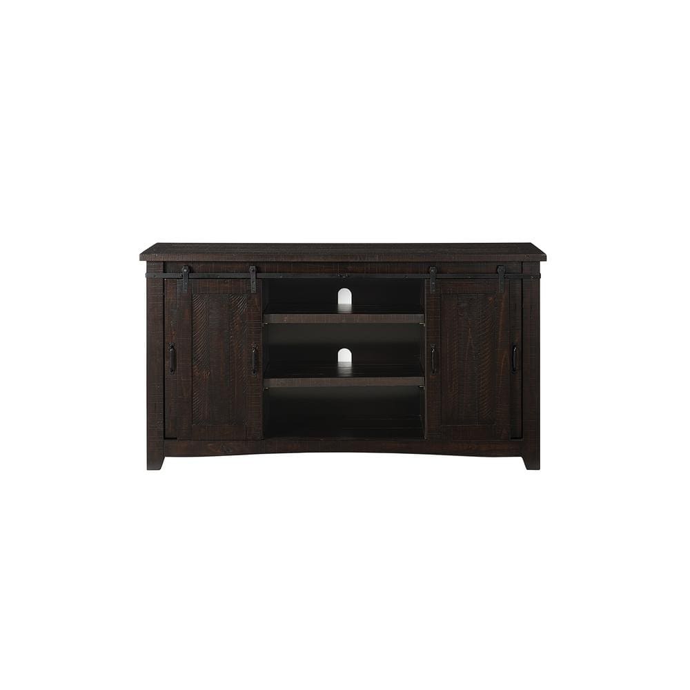 Espresso Pine Wood 65" TV Stand with Mesh Doors