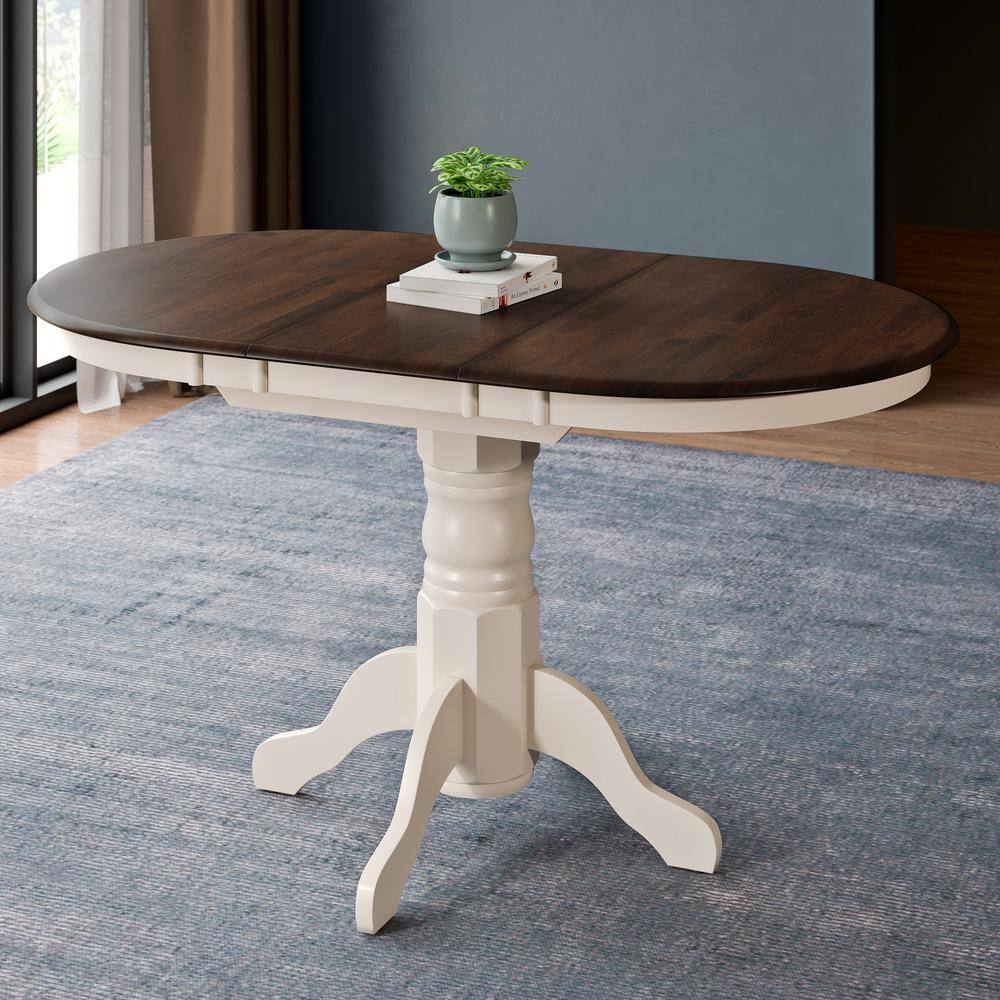 Cottage Charm Extendable Round Dining Table in Cream & Dark Brown