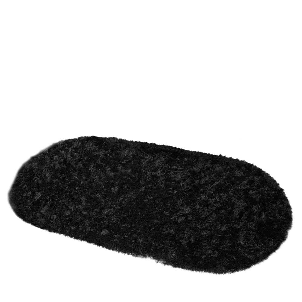 Black 2.6 ft. x 5.3 ft. Oval Fluffy Ultra Soft Carpet Area Rug