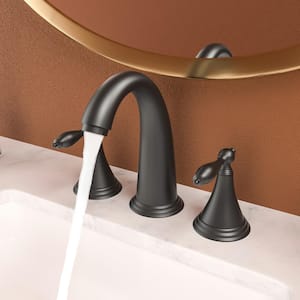 8 in. Widespread Double Handle Deck Mount Bathroom Faucet with Pop-up Drain and Water Hoses in Matte Black