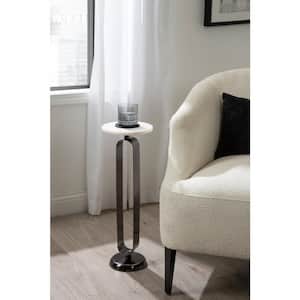 Helio 8 in. Pewter Round Marble End Table