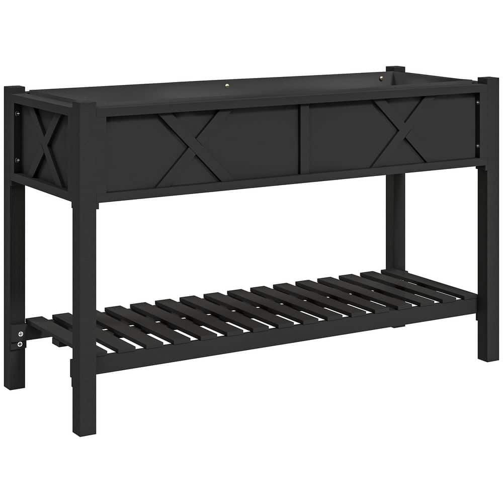 Raised Garden Bed, 44.1 x 18.5 x 8.5 in Elevated Wood Planter Box with Stor