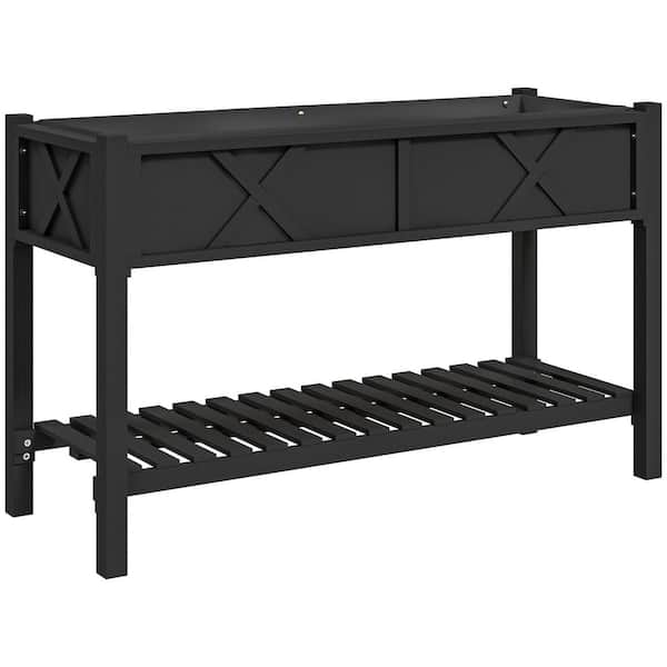 Outsunny Raised Garden Bed, 44.1 x 18.5 x 8.5 in Elevated Wood Planter Box with Storage Shelf, Drainage Holes, Black