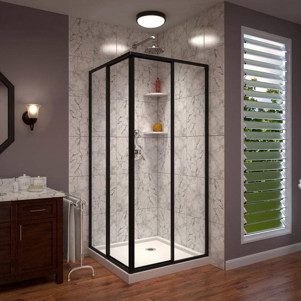 Cornerview 36" Matte Black Framed Sliding Shower Enclosure with Base