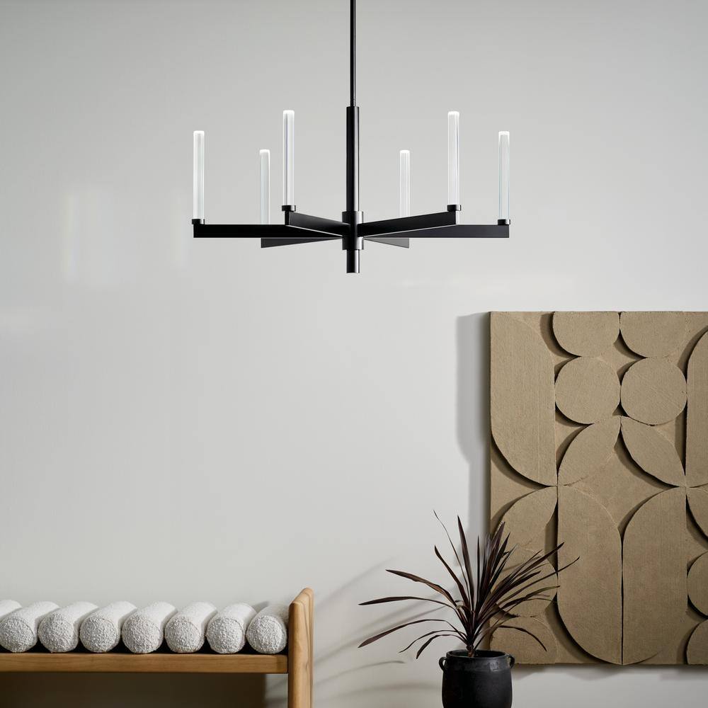 Sycara Black and Clear Crystal 6-Light LED Chandelier