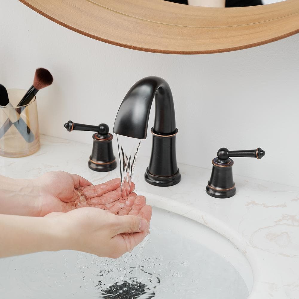 Oil Rubbed Bronze Widespread Bathroom Faucet with Brass Handles